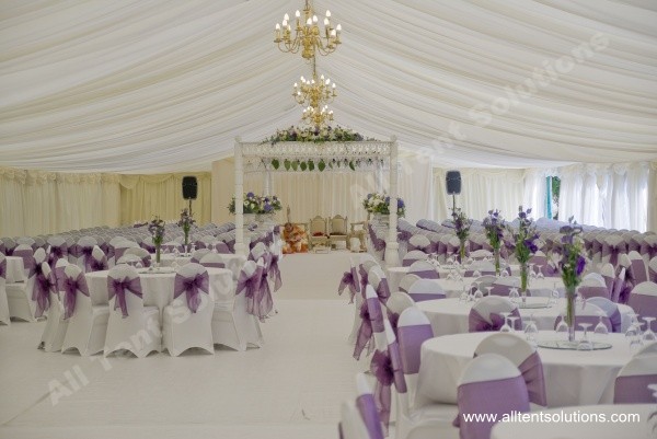 The wedding tent from All Tent Solutions can be tailor-made with luxurious decorations.